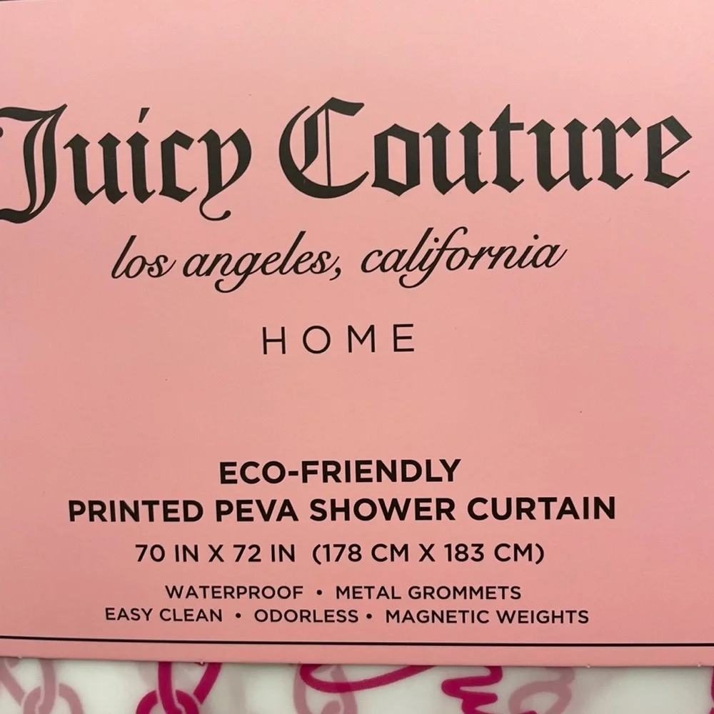 Juicy Couture Semi-Clear Shower Curtain Liner Pink Chain Hearts PEVA 70x72 NWT